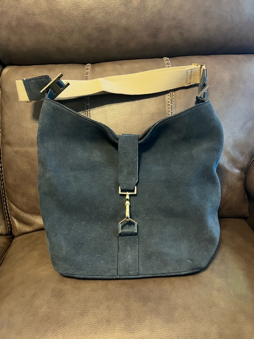 INDIA HICKS Edwina Hobo Slate Suede Shoulder Bag